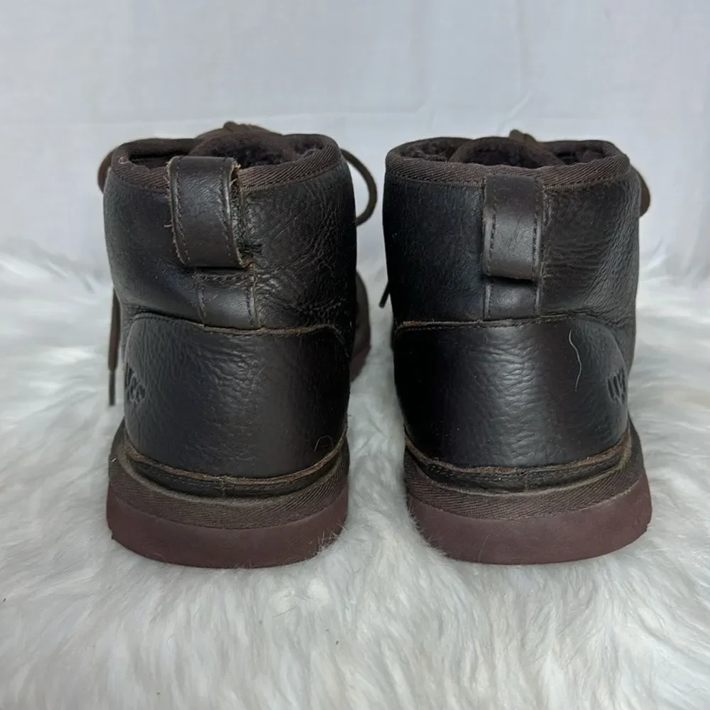 UGG Neural Dark Tea Brown Textured Leather Chukka‎ Boots Sz 13